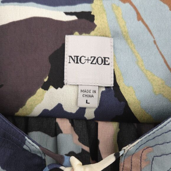 Nic+Zoe Ivy popover leaf print top Size L Blouse long sleeve silky - Picture 7 of 9